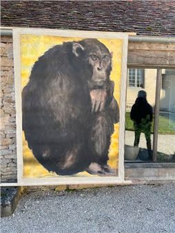 Large monkey on yellow background - Jean-Jacques Ostier
