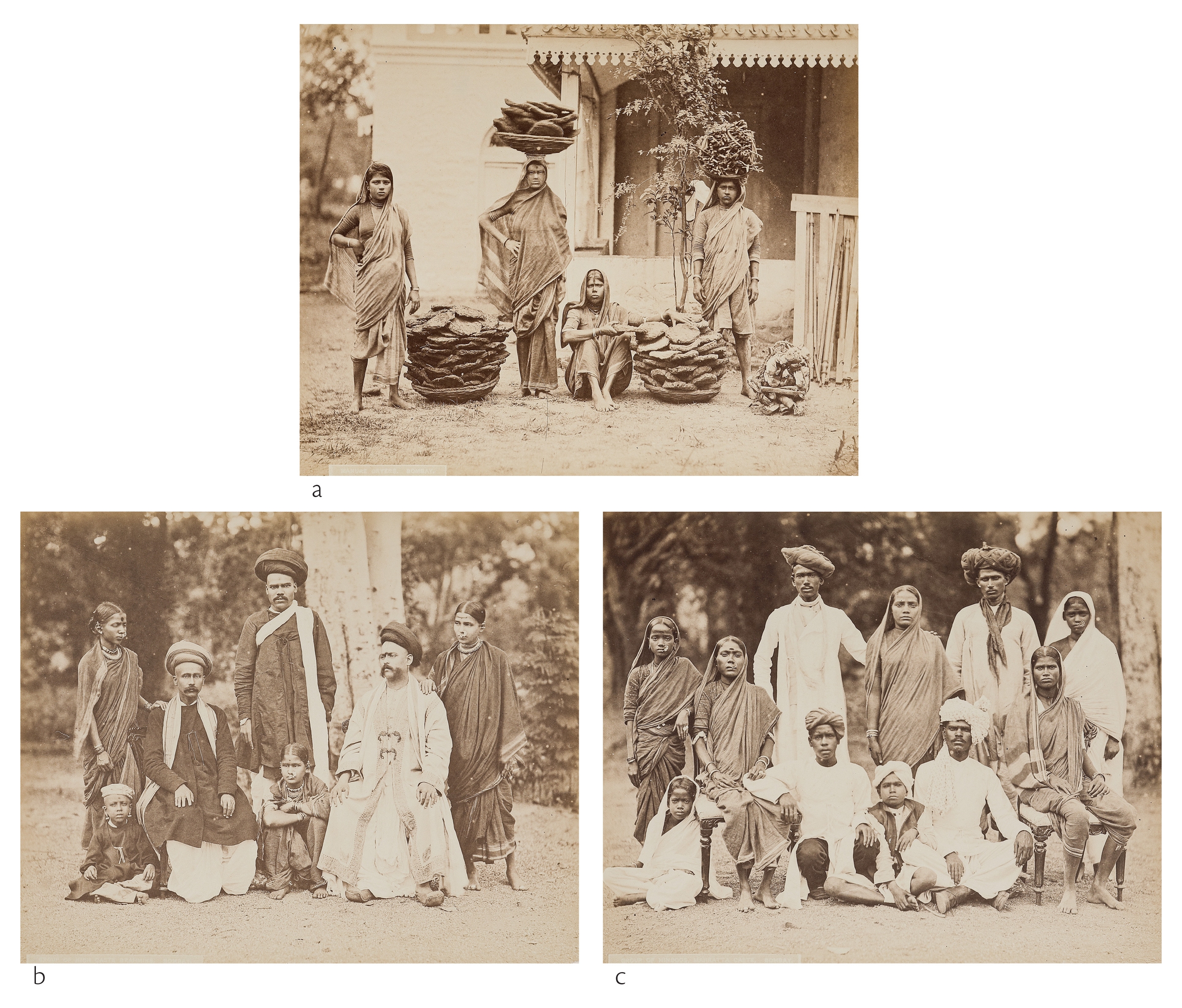 Set of 3 Photographs Showing Group of Native People of Bombay - Edward Taurines