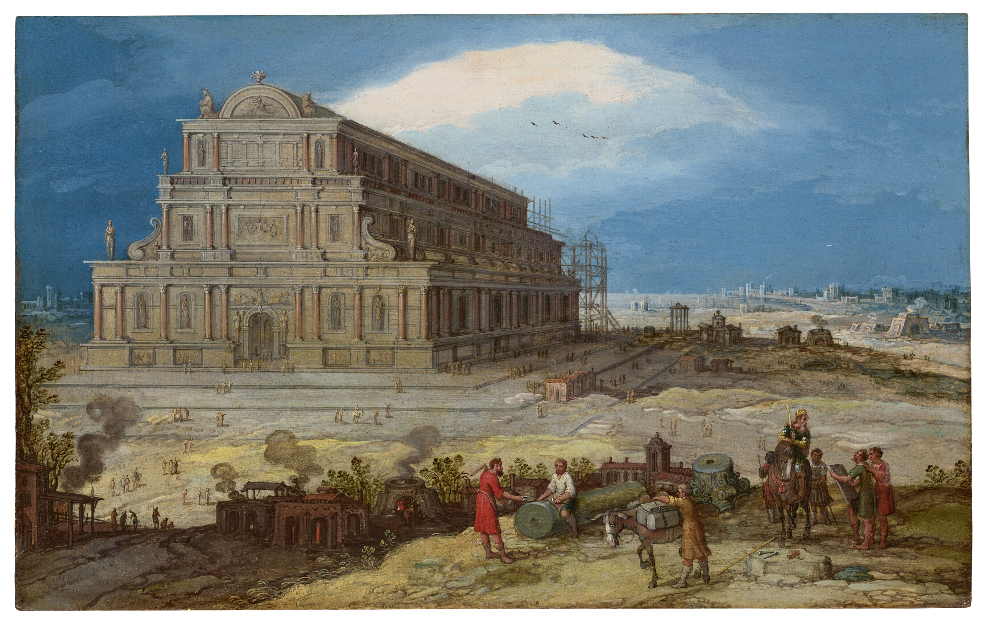 La construction du temple d'Artémis à Éphèse by Hendrik van Cleve