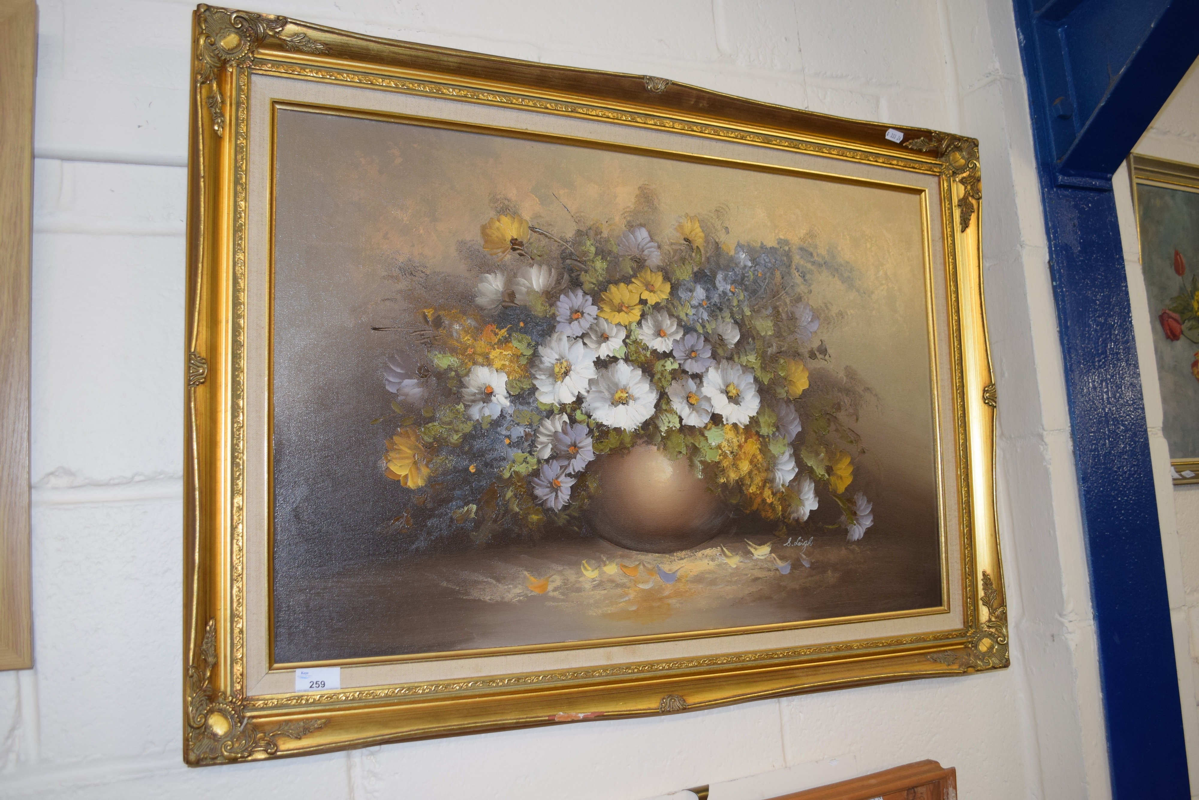 Artwork by S. Leigh, study of a vase of flowers, Made of oil on canvas