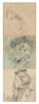 three small female head portrait sketches - Edward C. Prust