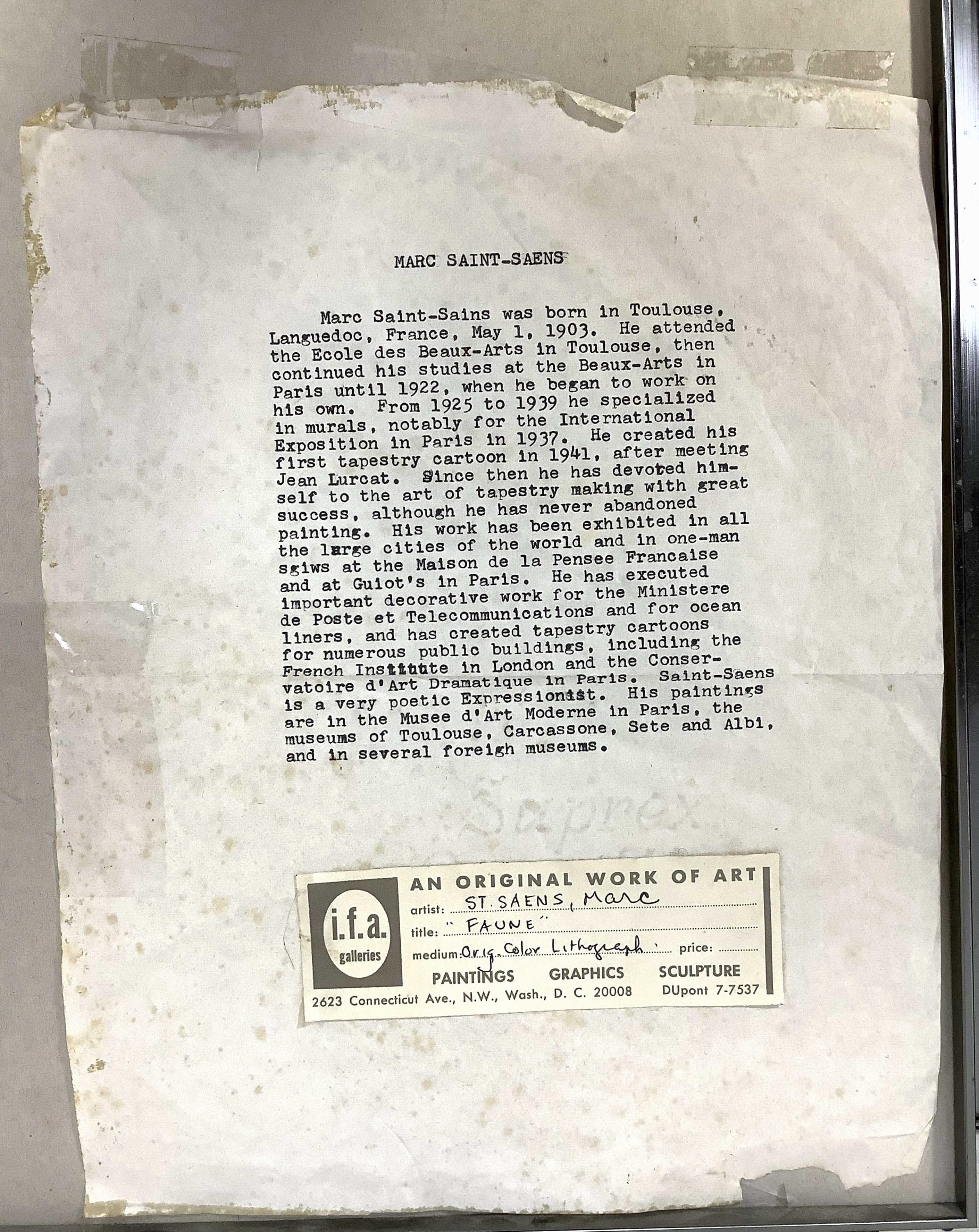 Artwork by Marc Saint-Saëns, Untitled, Made of Lithograph