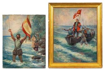 "Balboa Discovering the Pacific" and "Landing of Columbus" - Frank Robert Harper