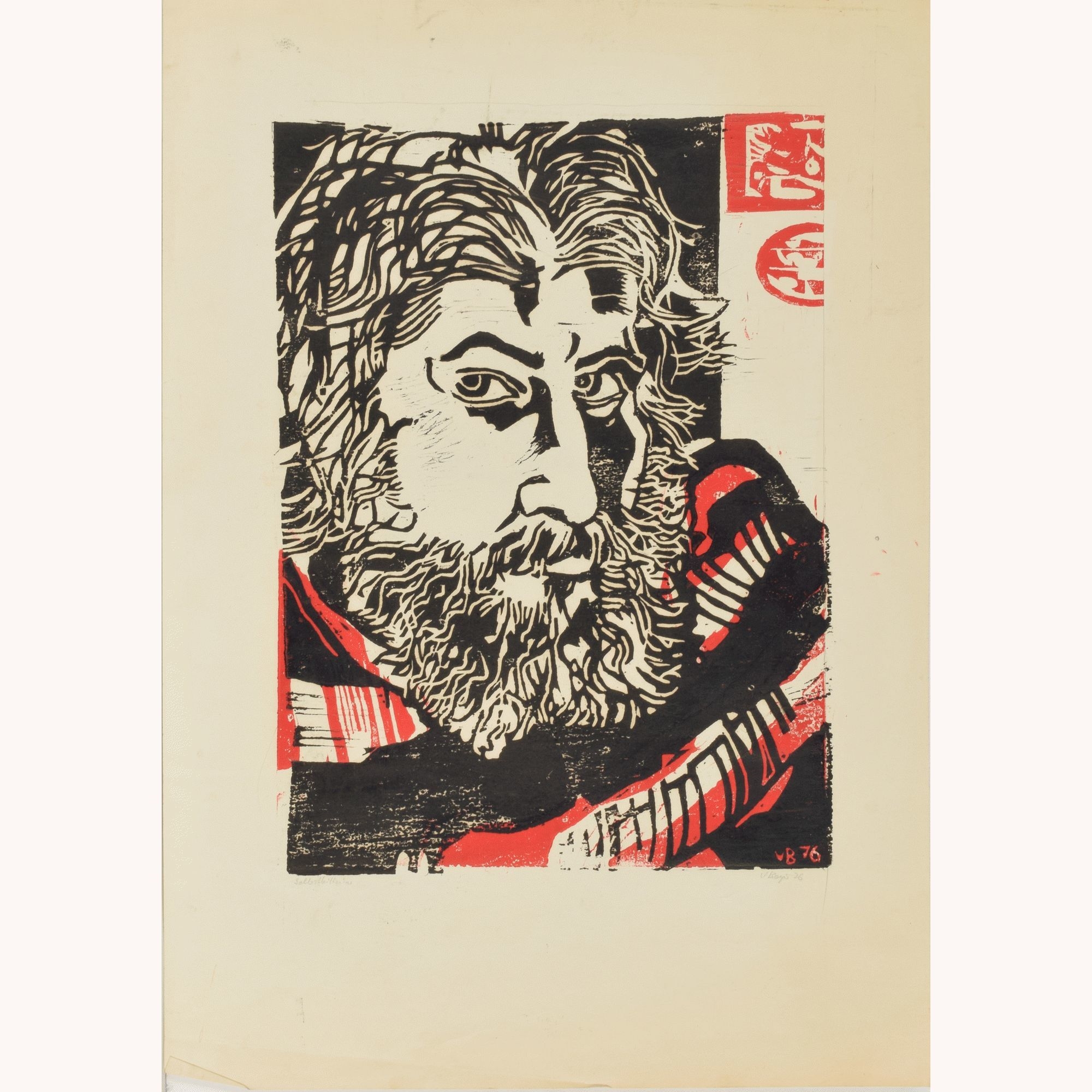 Artwork by Volker Beyer, SELBSTBILDNIS, Made of woodcut in color on paper