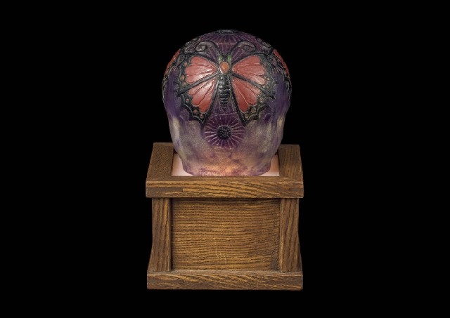 Artwork by Gabriel Argy-Rousseau, Lamp shade:Butterflies, Made of molten glass on a lighting pedestal