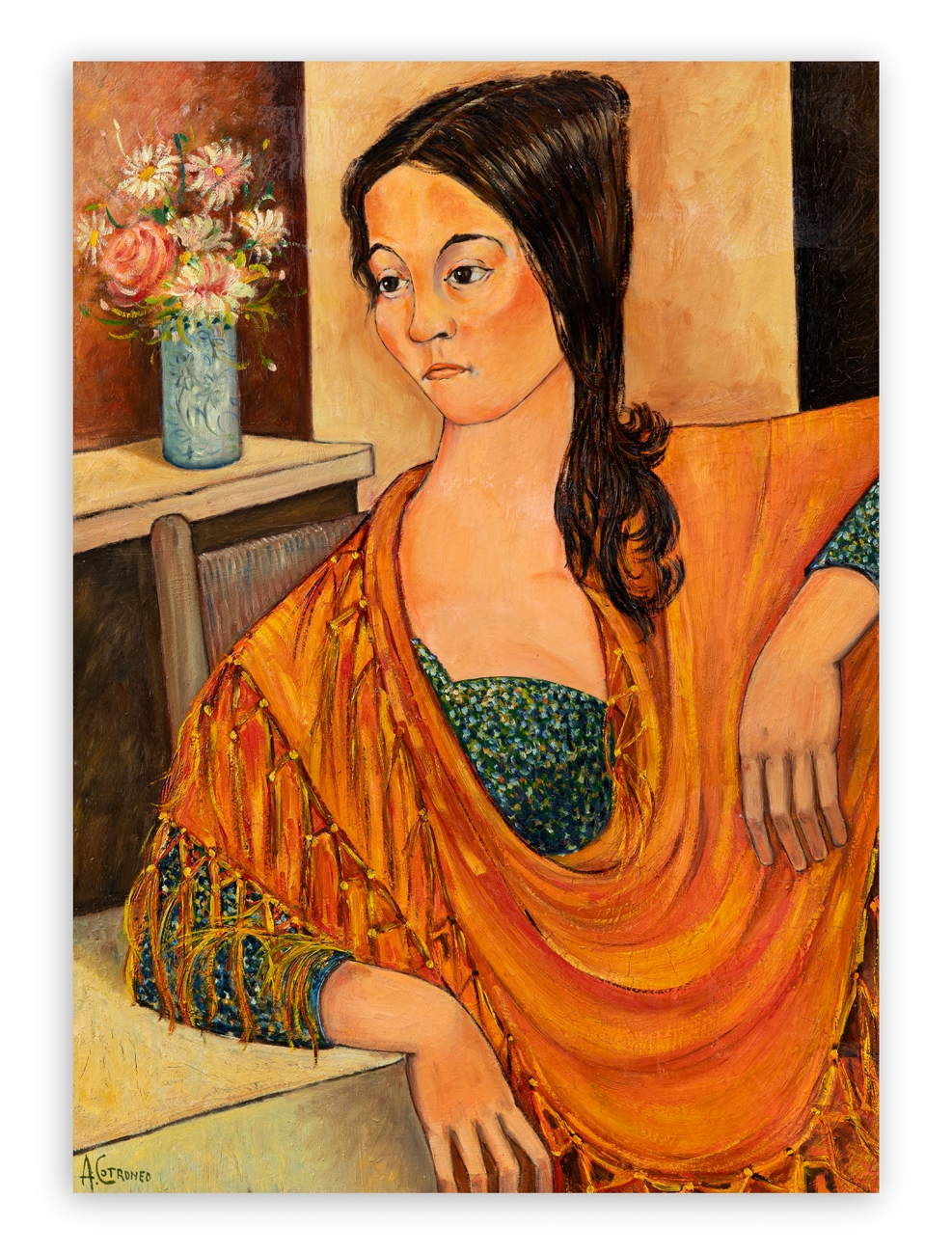 Artwork by Antonio Cotroneo, Donna con scialle, Made of oil on canvas