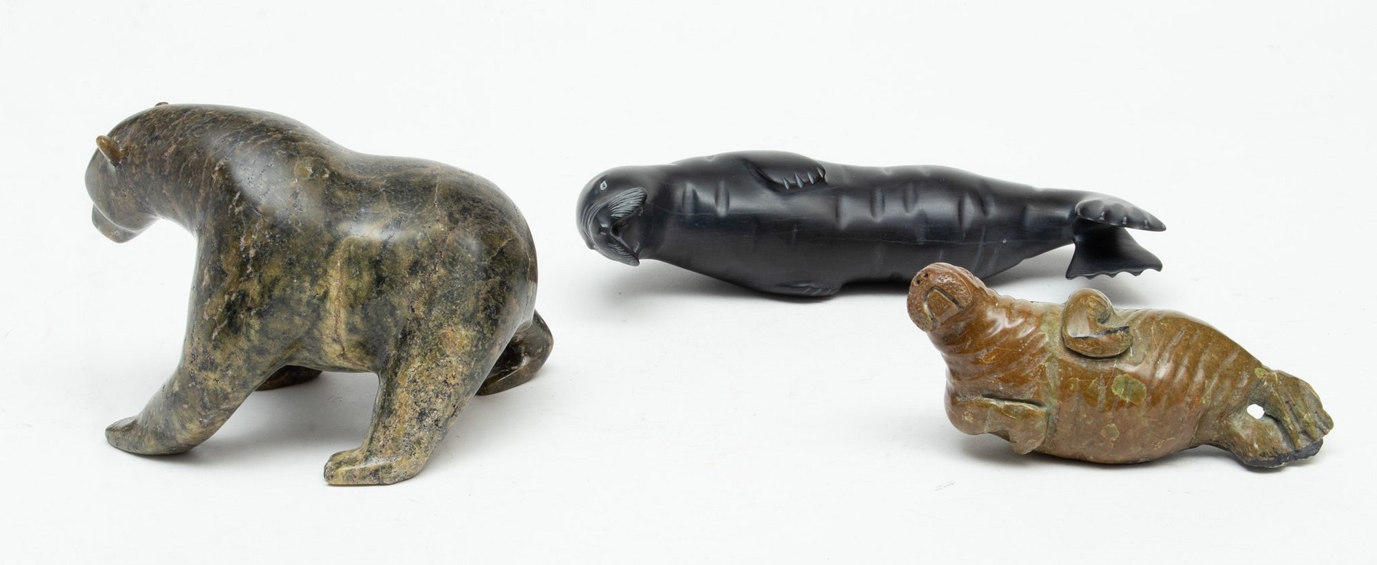 Artwork by Jimmy Pitaloosie, Bear, Walrus & Seal, Made of Stone Carving