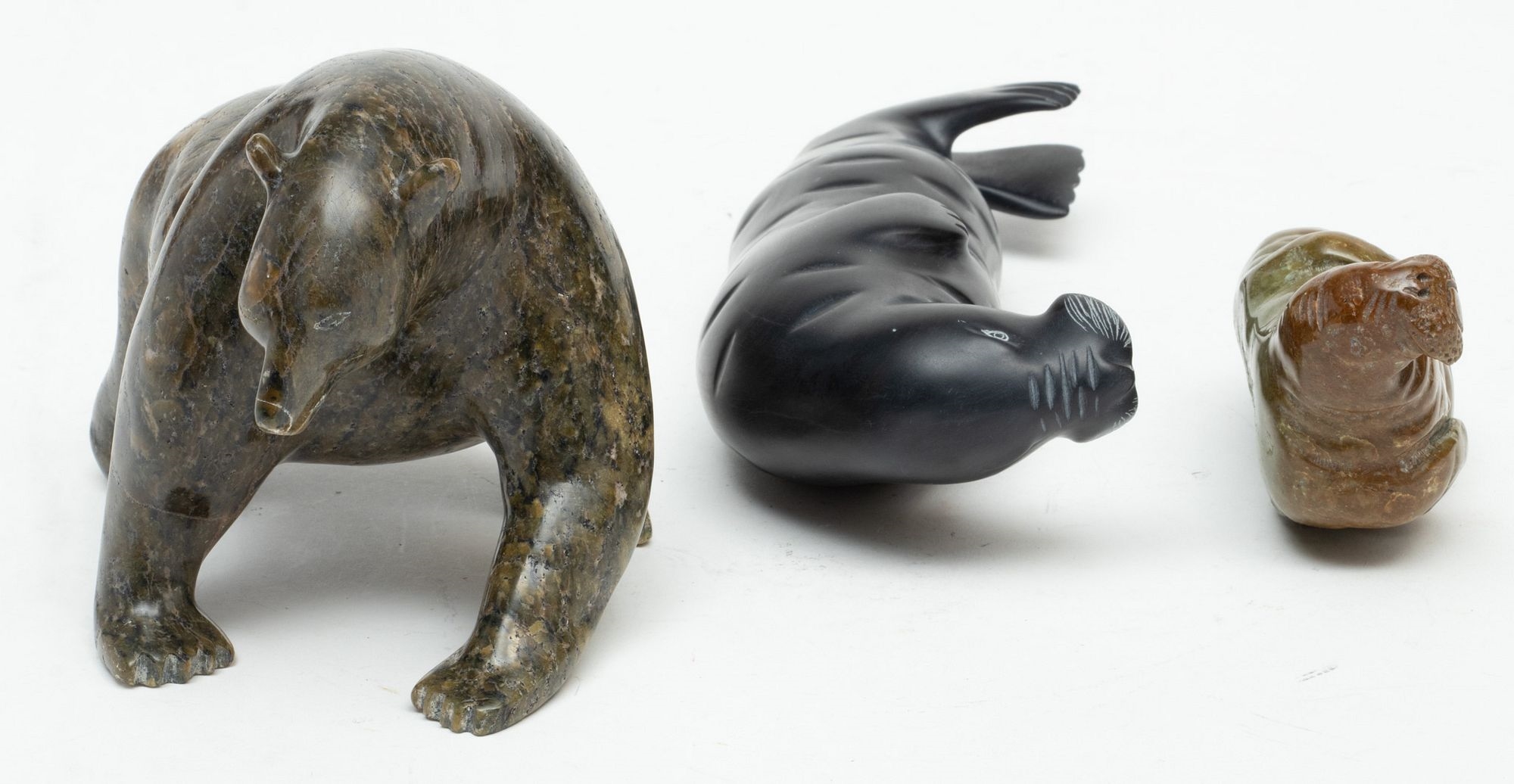 Artwork by Jimmy Pitaloosie, Bear, Walrus & Seal, Made of Stone Carving