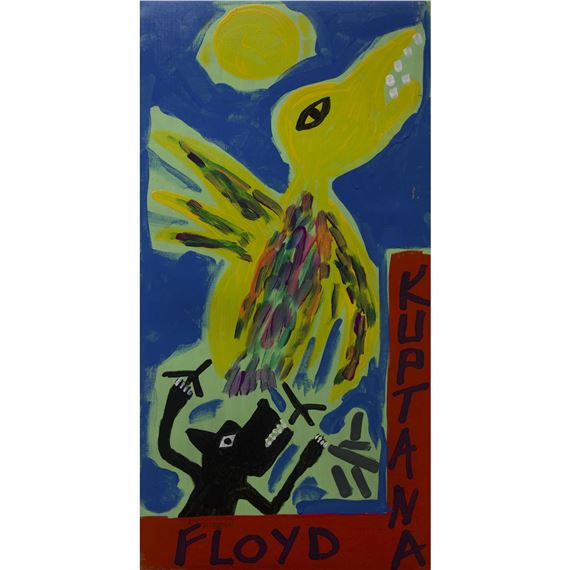 UNTITLED (YELLOW BIRD/BLACK WOLF) by Floyd Kuptana