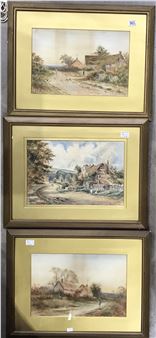 figures and cottage in rural landscape - Charles Kemp