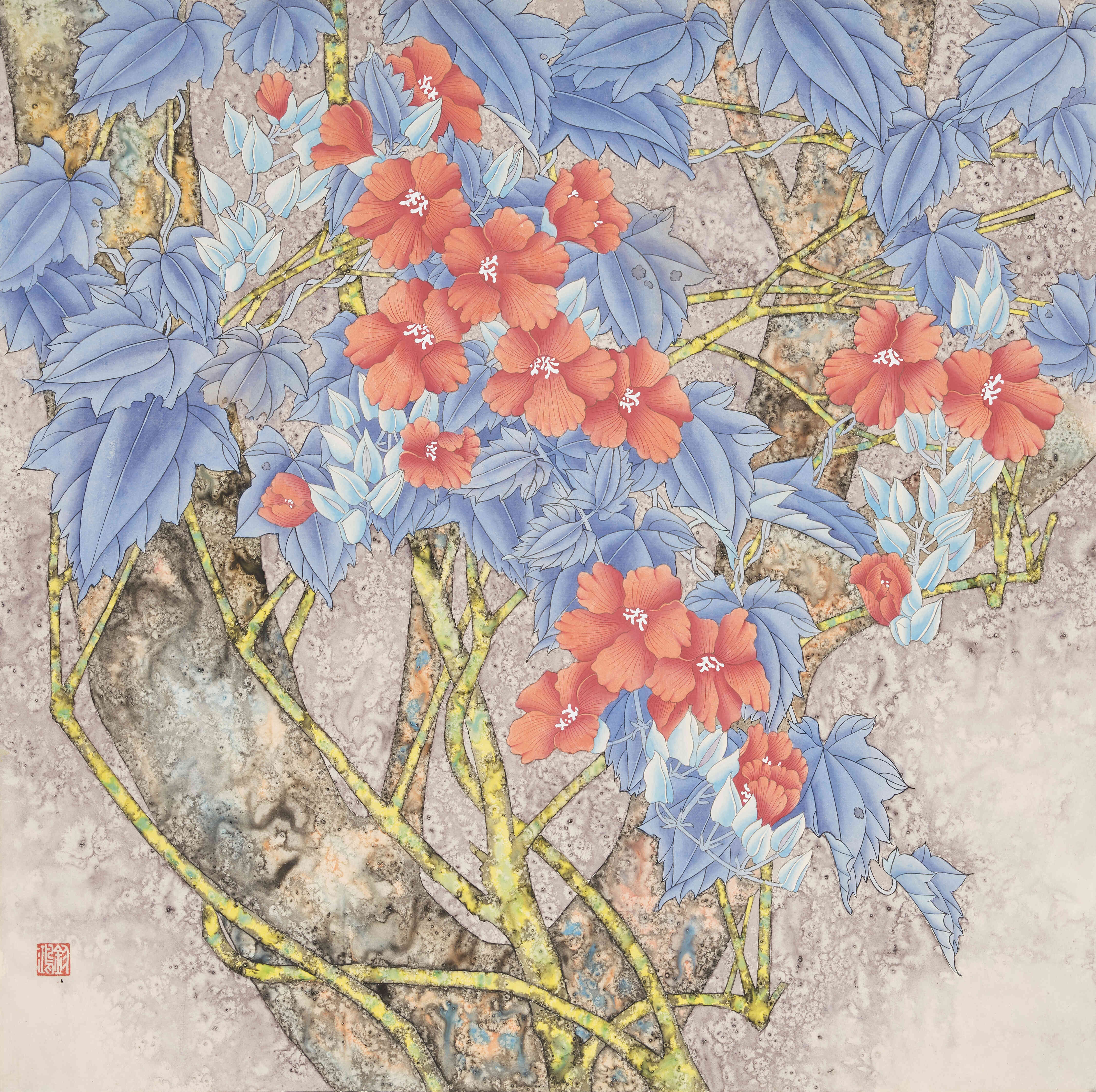 Artwork by Jin Hongjun, Autumn garden safflower, Made of paper