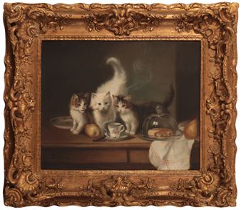 Three cats on a tabletop - Jules LE Roy