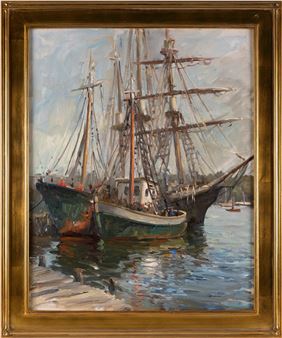 Fishing boats in Gloucester Harbor. - Albert Ruben