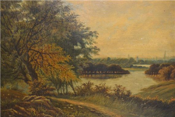 J. Clark | River landscape with distant city | MutualArt