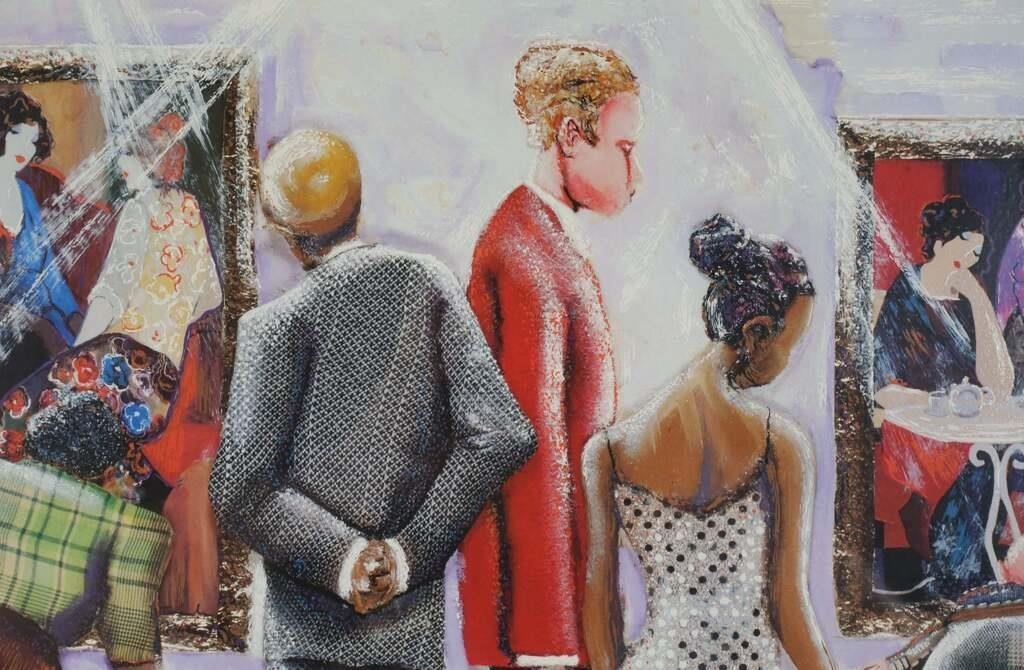Marcus Glenn | Spectators at the Tarkay Exhibit | MutualArt