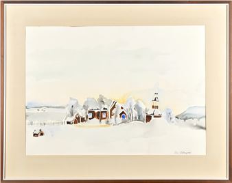 Winter motif with red cottages - Elis Aidanpää