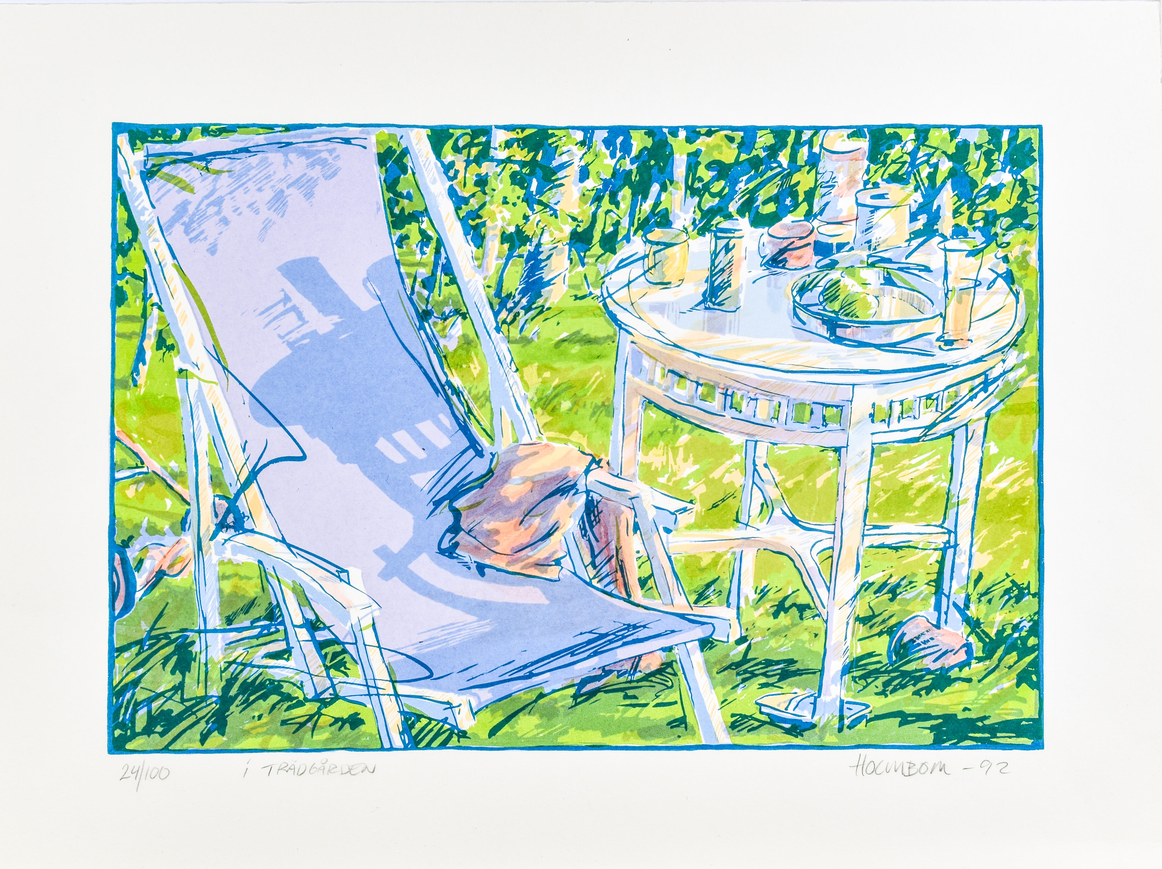 Artwork by Lennart Holmbom, "In the garden", Made of Color Lithography