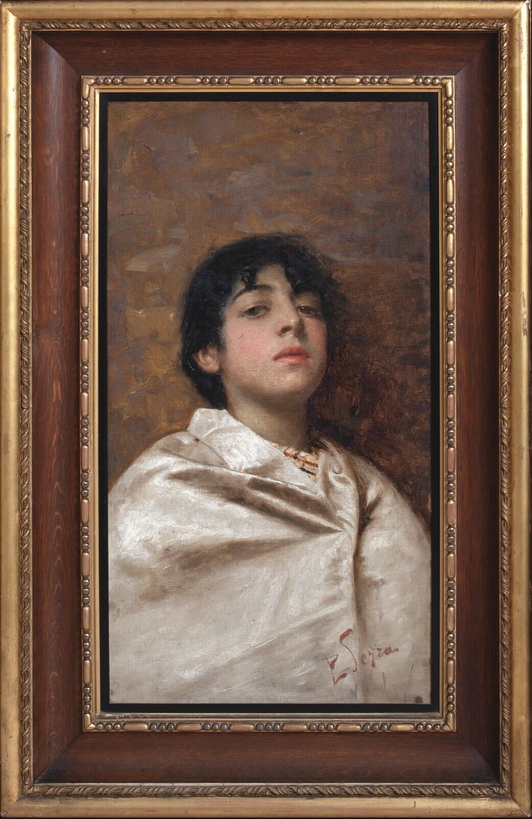 Enrique Serra y Auque PORTRAIT OF A BOY IN A WHITE CAPE (19th Century