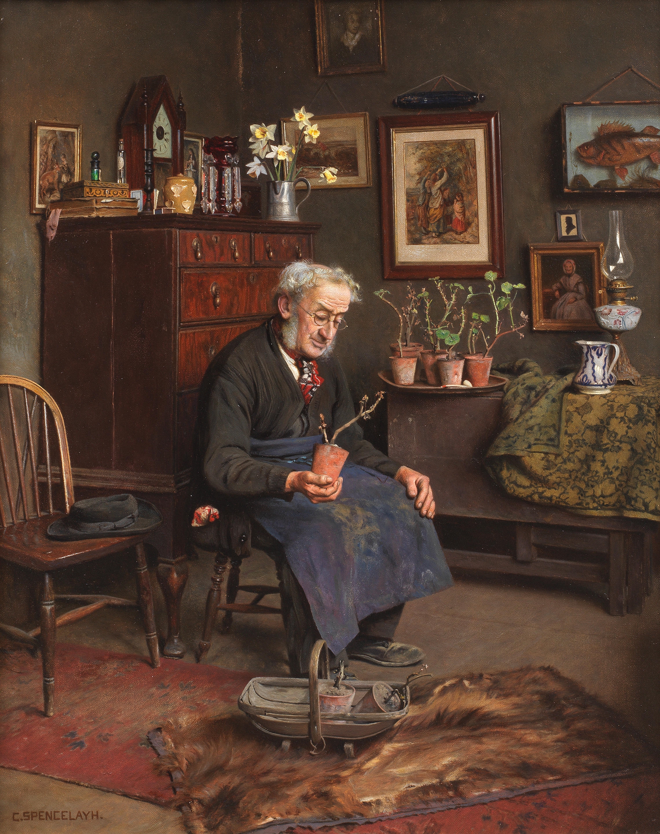 Artwork by Charles Spencelayh, Another loss, Made of oil on canvas