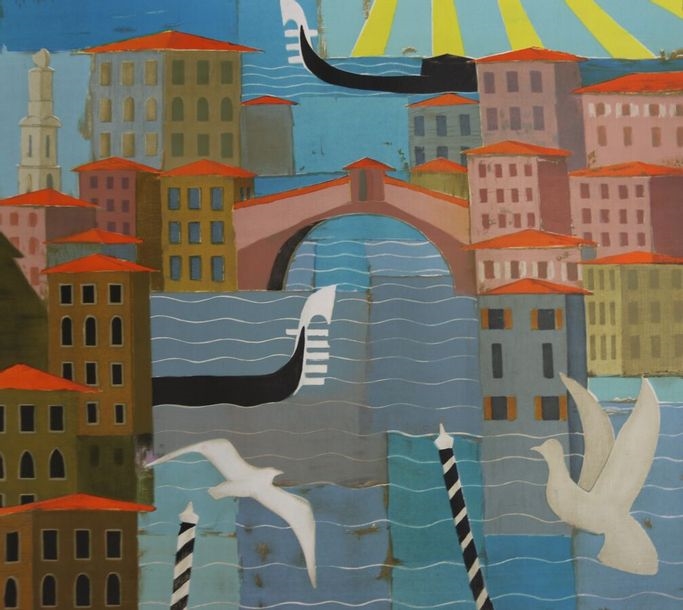 Artwork by Jean Oosterlynck, Venice, the Rialto Bridge,, Made of color lithograph