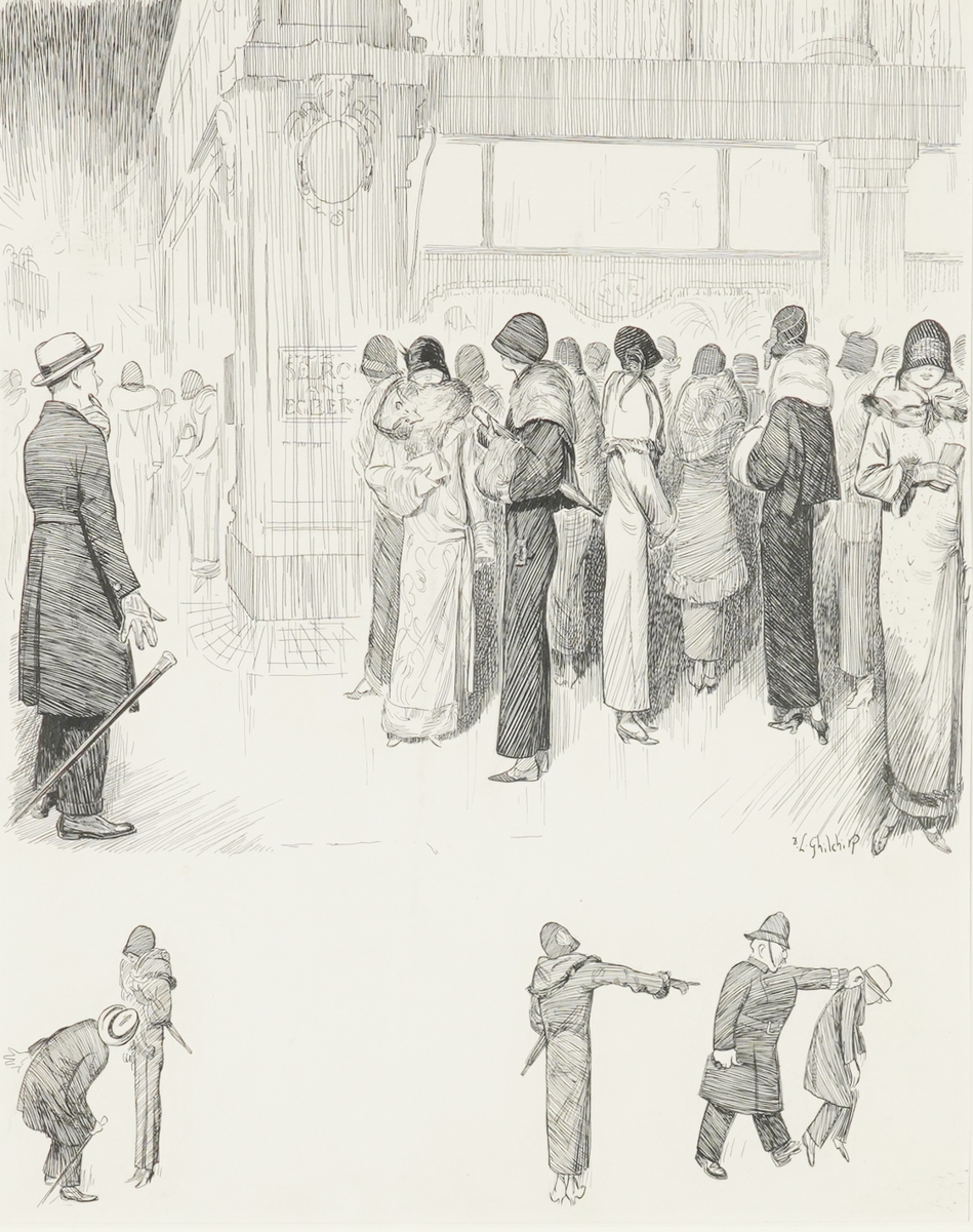 Artwork by David Ghilchik, Manners and Modes: The Rendezvous (The Cloche Hat Period), Made of pen and ink