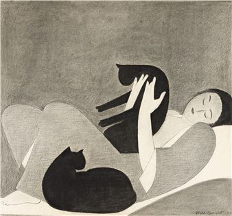 Will Barnet | Woman and Cats (1962) | MutualArt