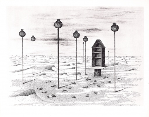 Artwork by Toyen, CACHE - TOI GUERRE!; SCHOVEJ SE VÁLKO, 1944 - 1947, Made of zincography