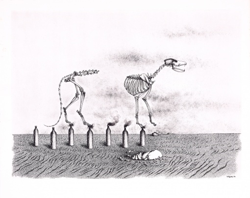 Artwork by Toyen, CACHE - TOI GUERRE!; SCHOVEJ SE VÁLKO, 1944 - 1947, Made of zincography