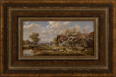 Artwork by Hubert Kaplan, Extensive southern German landscape, Made of oil/wood