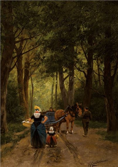 Meeting on the forest path by Johan Georg Gerstenhauer