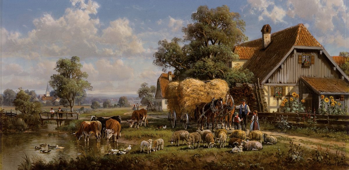 Artwork by Hubert Kaplan, Southern German landscape, Made of oil/wood