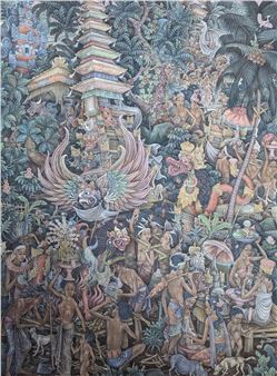 Balinese scene with figures and pagodas - I Wayan Pendet