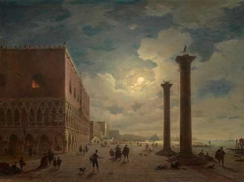 Piazza San Marco at night by Ludwig Mecklenburg, 1852