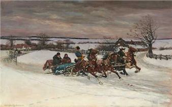 Sleigh in the snow - Bohdan von Kleczyński