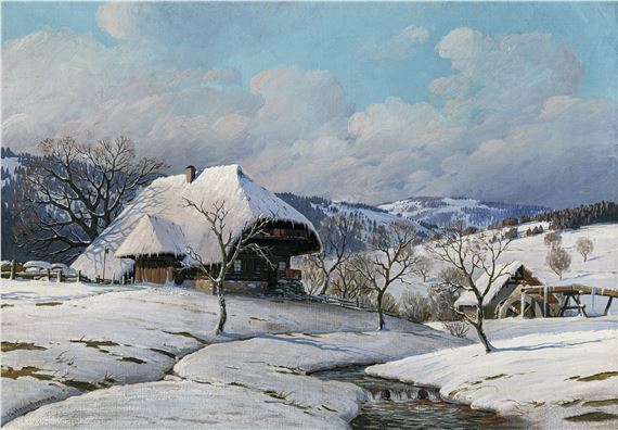 Black Forest farm with mill in winter by Karl Hauptmann