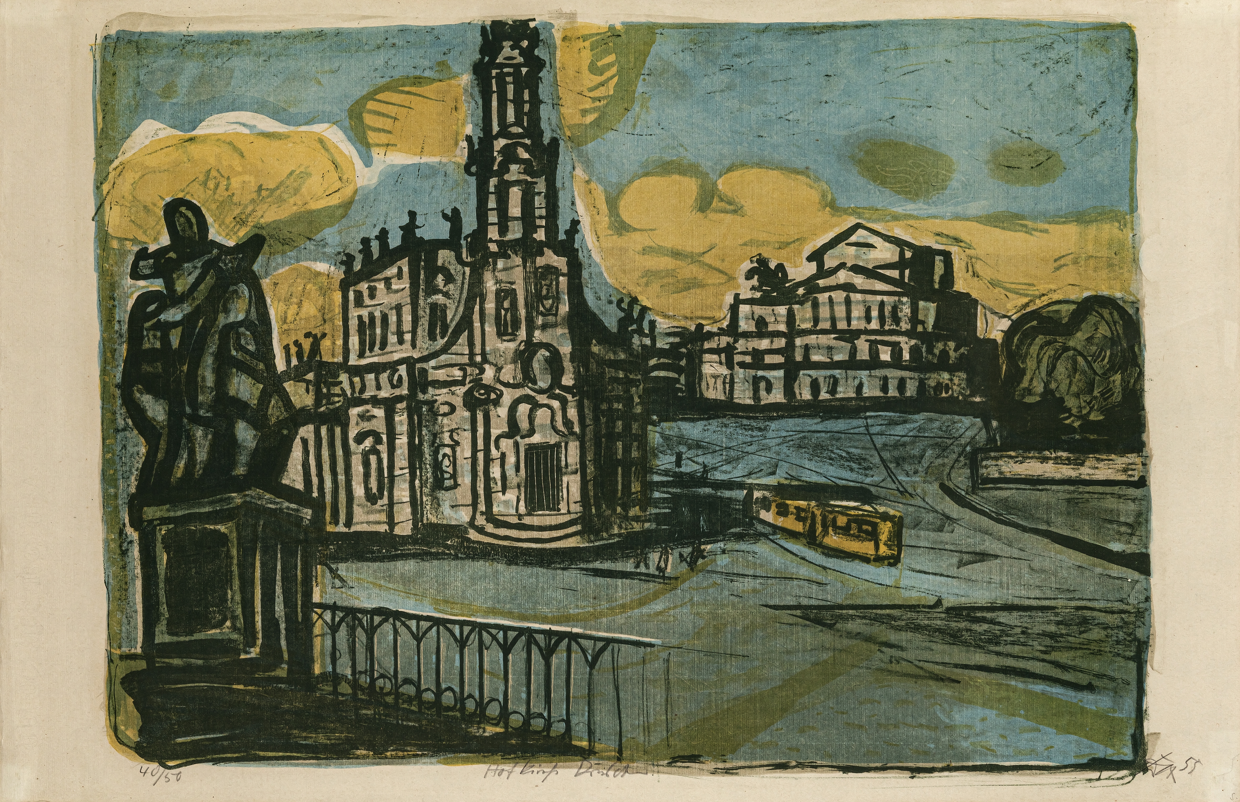 Artwork by Otto Dix, Court chapel in Dresden., Made of Colour lithograph on Van Gelder Zonen mould-made paper.