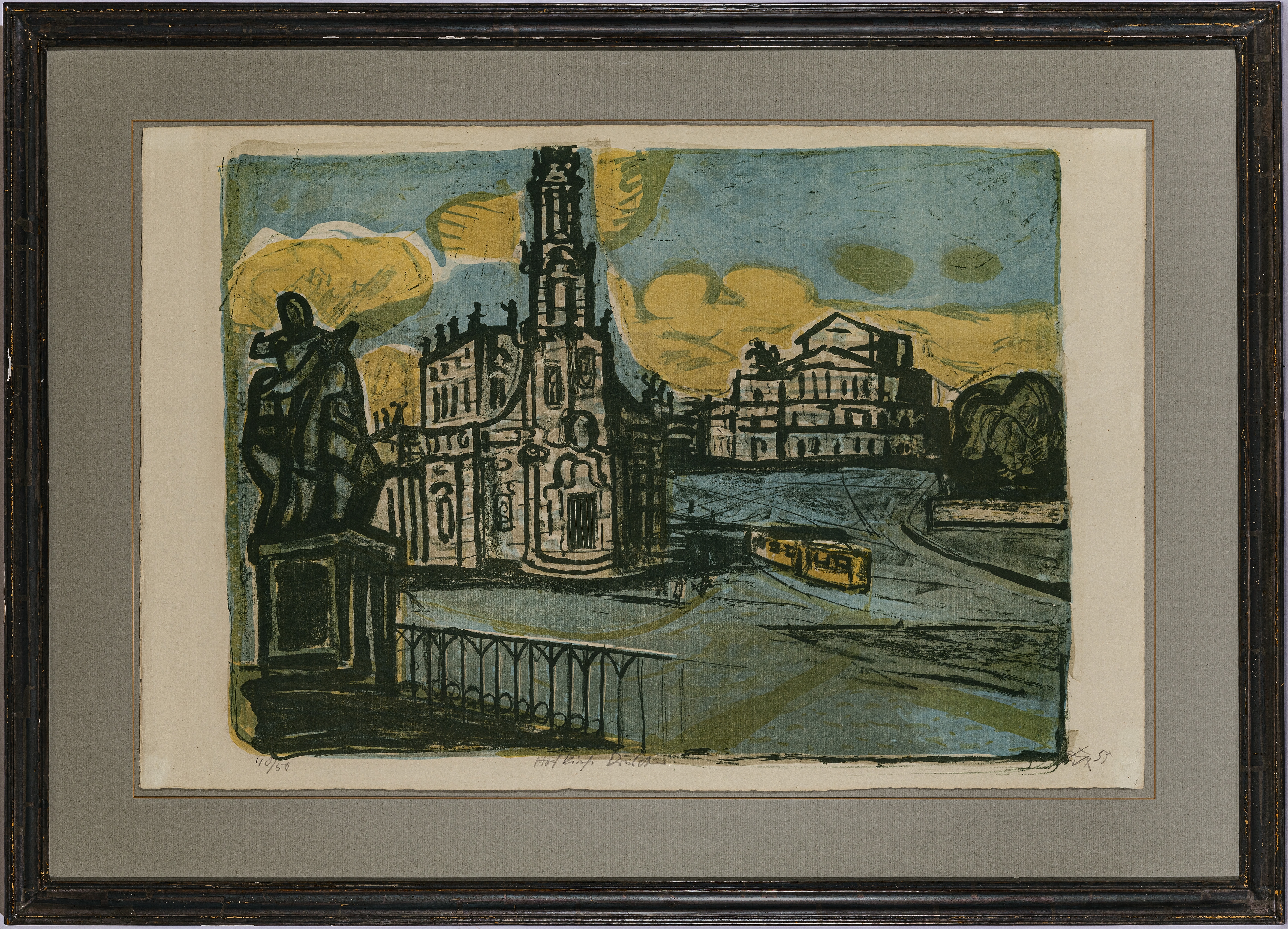 Artwork by Otto Dix, Court chapel in Dresden., Made of Colour lithograph on Van Gelder Zonen mould-made paper.