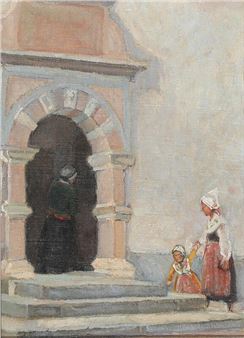 To woman and a child at a gate - Anna Maria Mehrn