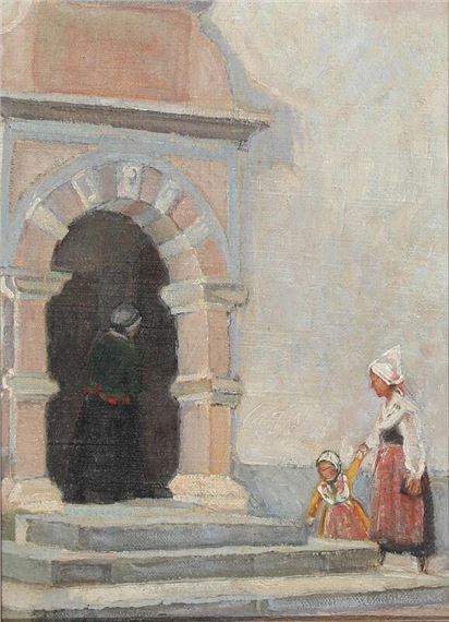 To woman and a child at a gate by Anna Maria Mehrn