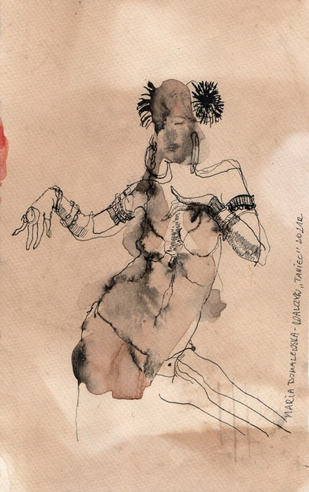 Artwork by Maria Domalewska, Taniec, Made of tusz, piórko, papier barwiony