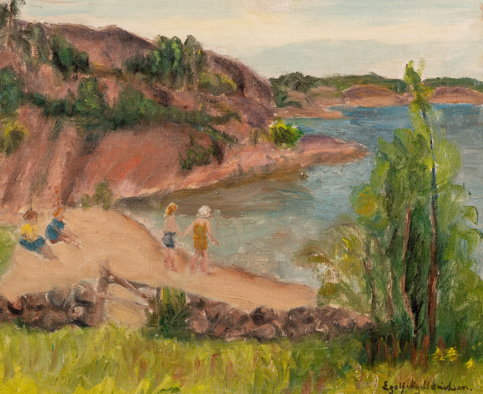 Artwork by Eyolf Nagell Erichsen, Barn på strand, Made of Olje på lerret