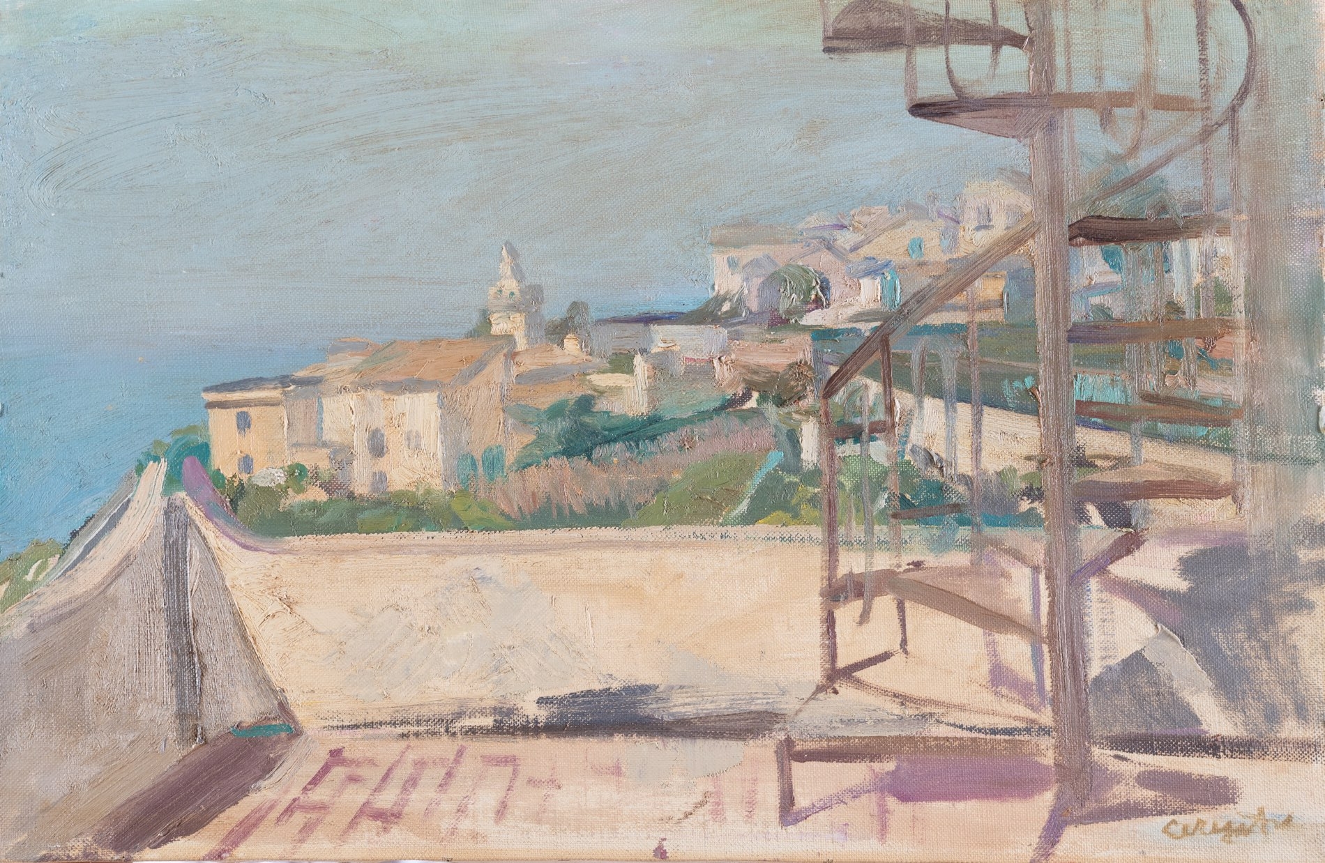 Artwork by Lorenzo Ceregato, Veduta di città, Made of Olio su tela