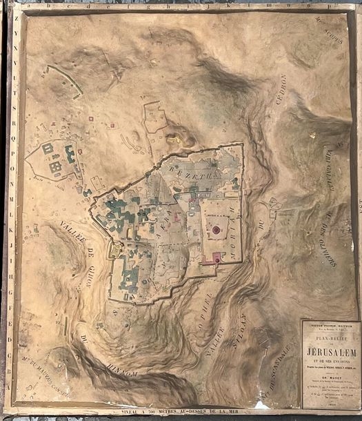 Artwork by V. Guerin, Relief plan of Jerusalem and its surroundings, Made of relief