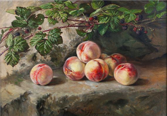 Still Life with Blackberries and Peaches by François Joseph Huygens, dated 1883