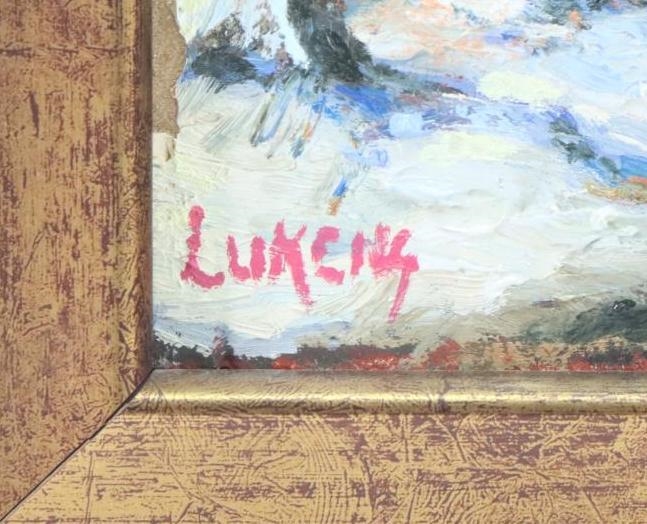 Jim Lukens Snow swept landscape at the base of tree lined hills