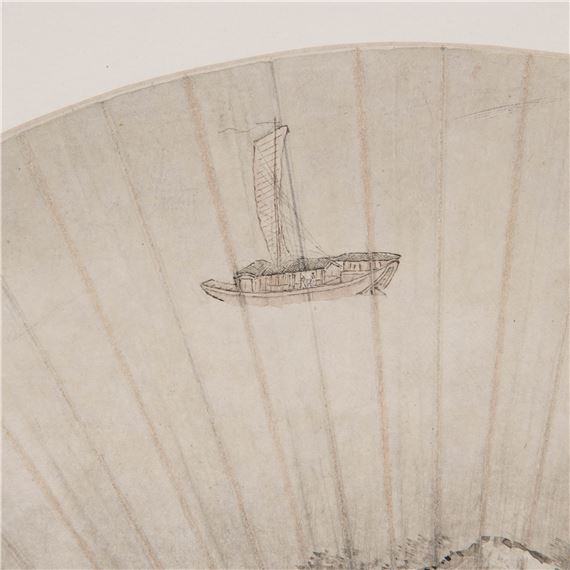 【真作】掛軸　扇面和歌図　詩情漂う墨画とかな書　風雅な一幅　S56 真作】掛軸 扇面和歌図 詩情漂う墨画とかな書 風雅な一幅 S56 複製