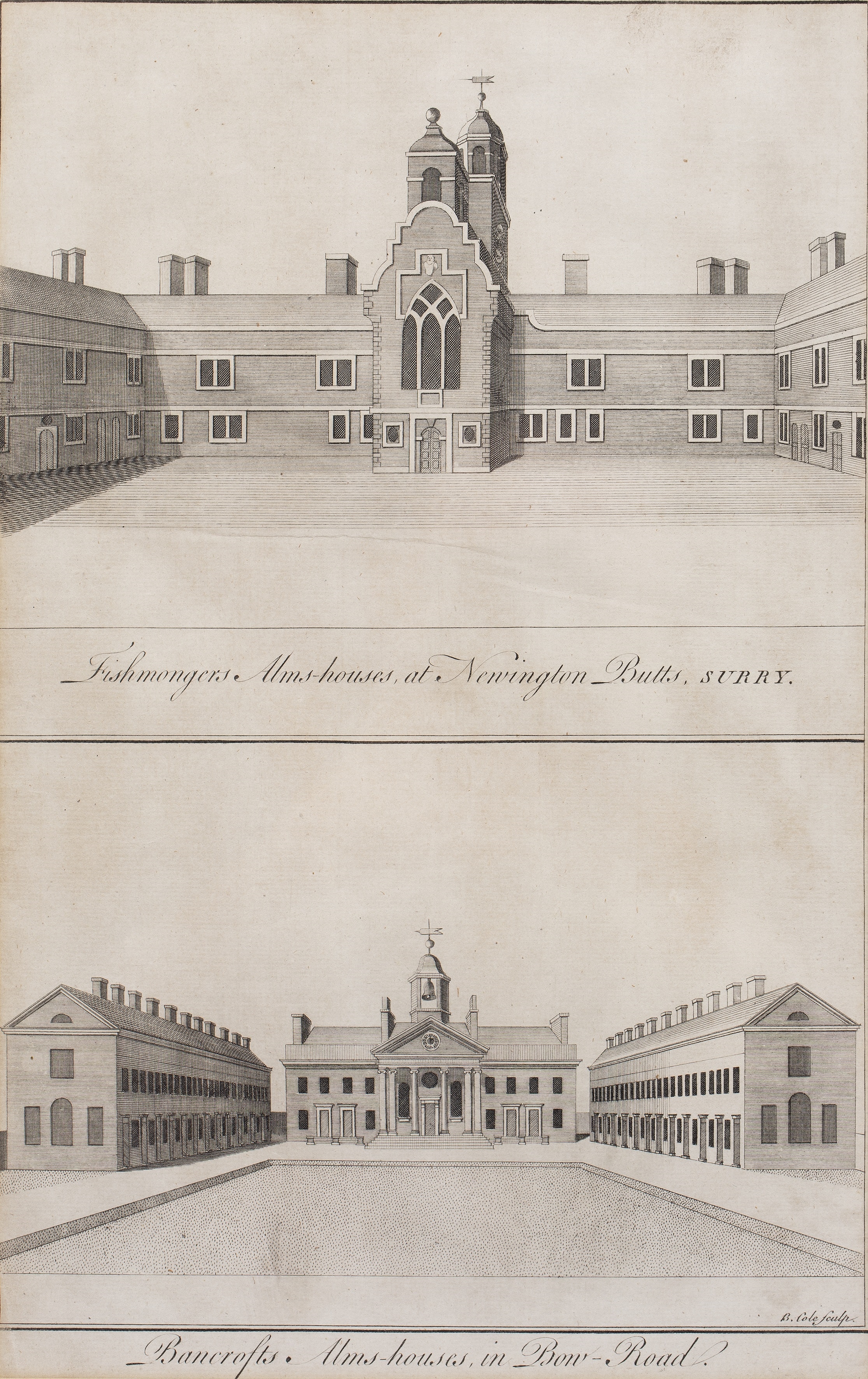 Artwork by Benjamin Cole, Two architectural engravings, Made of engravings