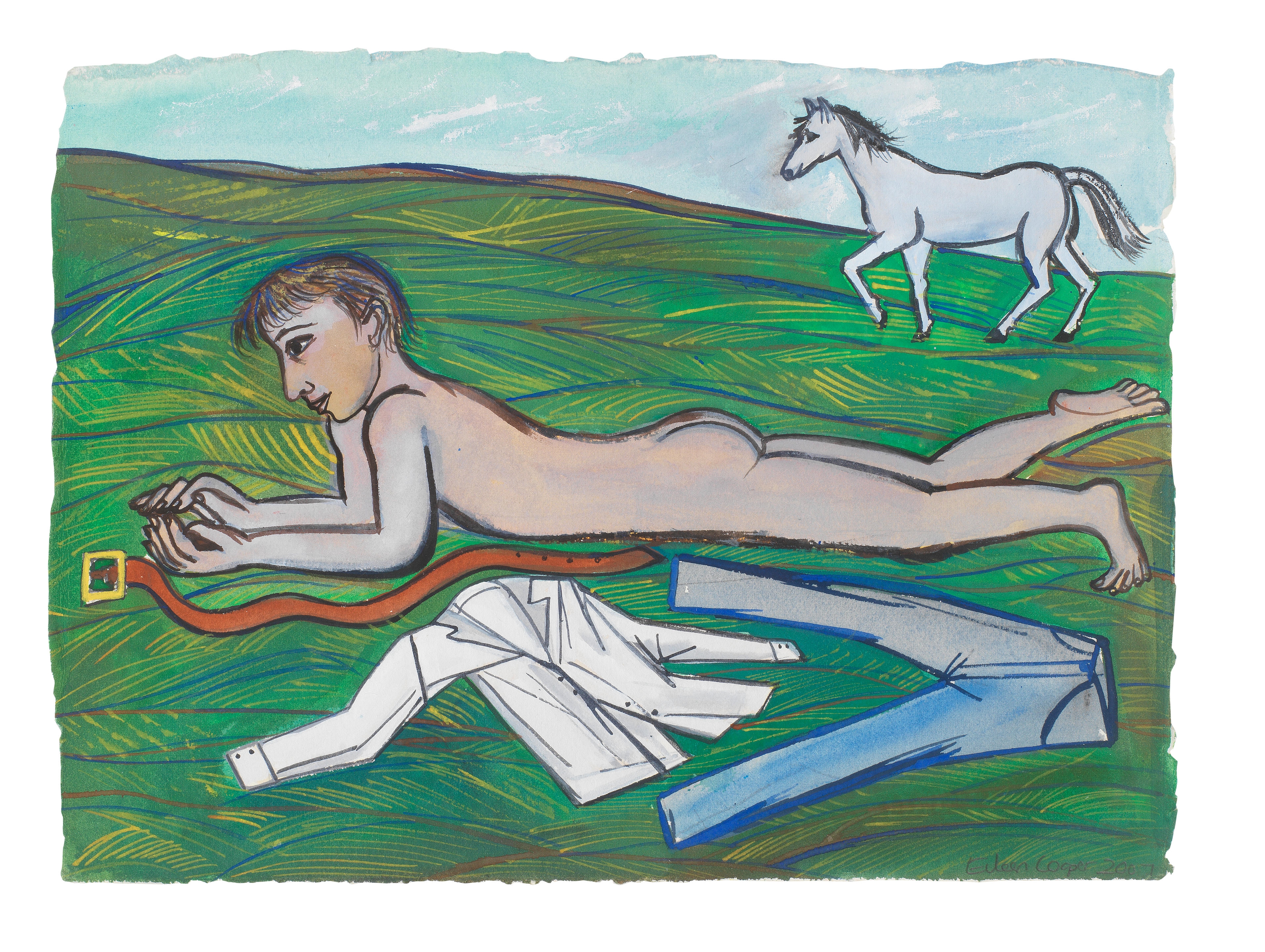 Artwork by Eileen Cooper, Boy and Horse, Made of watercolour