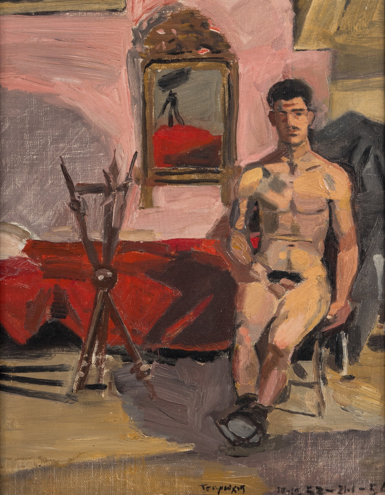 Artwork by Yannis Tsarouchis, Untitled (Seated Man), Made of oil on canvas