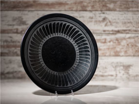 Plate with Repeating Feathers by Maria Montoya Martinez, Santana Roybal Martinez, 1943-1956